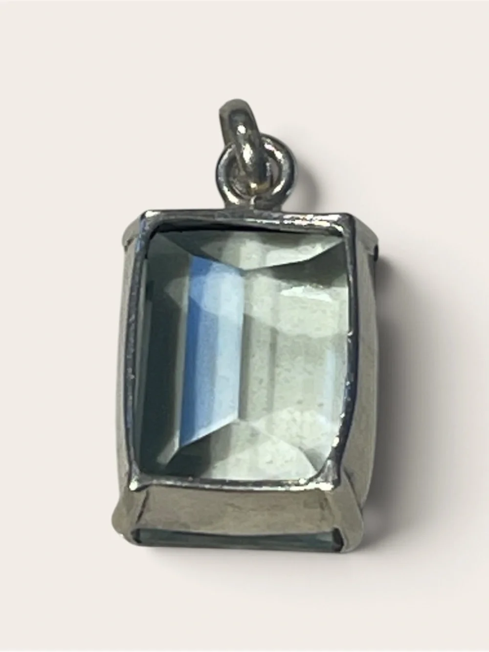 Vintage Sterling Silver Rectangular Topaz Pendant Necklace - Pale Blue